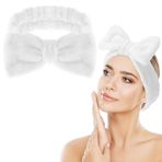 Abeillo Spa fiyonklu alın bandı, kadın, spa, saç bandı, kozmetik, mercan poları, elastik, kozmetik, alın bandı, geniş kenarlı, mercan poları, yıkama, yüz baş sargısı, duş, cilt bakımı, spor için (beyaz)