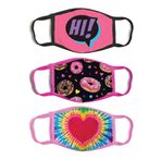 ABG Accessories Kız Çocuk 3'lü Paket Moda Koruma, Yeniden Kullanılabilir Kumaş Yüz Maskesi Yaş 3-7, Kalp Tasarımı, 3 Count (Pack of 1)