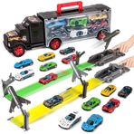 Abincee 3-5 Yaş Erkek Çocuklar İçin Küçük Çocuk Oyuncakları, 12 Döküm Araçlı Oyuncak Kamyon Taşıyıcı, Oyuncak Arabalar ve 2 Yarış Pisti, Çocuklar için Hediye Yaş 3 4 5 6 7