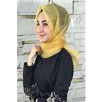 Abiye İpek Hareketli Çizgi Simli Şal Altın Sarısı
