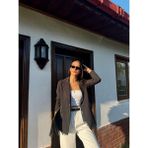 Abiye Merkezi Dökümlü Slim Fit Kruvaze Blazer Ceket 3236 Ekru Çizgili