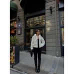 Abiye Merkezi Drake Kapüşonlu Peluş Ceket 1243 Ekru