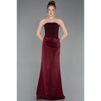 Abiyefon Bordo Straplez Uzun Saten Mezuniyet Elbisesi ABU6096