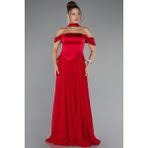 Abiyefon Kayık Yaka Saten Peplum Kesim Uzun Şifon Abiye ABU5327 - 40 - Kırmızı