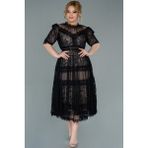 Abiyefon Kısa Kol Midi Dantel Büyük Beden Abiye ABK1396 - 50 - Siyah
