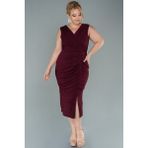 Abiyefon Kolsuz Simli Midi Büyük Beden Abiye ABK1492 - 48 - Bordo