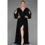 Abiyefon Uzun Kol Şifon Büyük Beden Abiye ABU1988 - 58 - Siyah