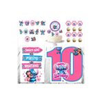 abjad 10 Yaş Lilo ve Stitch (Stiç) Doğum Günü Pasta Süsü Ayaklı Pano Seti