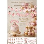 abjad Balerin Temalı 32 Parça Doğum Günü Parti Seti - Banner, Pasta ve Cupcake Süsü