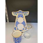 Abka Kristal Damat Fincanı - Tek Kişilik Sunum Tabaklı Kahve Fincanı Ufa 3 mm - Altın - Mavi - 90 ml