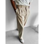 Abluka Online Erkek Baggy Fit Kumaş Pantolon Bej - XL