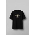 Abluka Online Erkek Oversize Çiçek Nakışlı T-Shirt Siyah - M