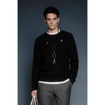 Abluka Online Erkek Oversize Desenli Triko Kazak Siyah - M