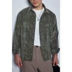 Abluka Online Erkek Oversize Kadife Dokulu Uzun Kollu Gömlek Haki Yeşil