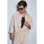 Abluka Online Erkek Oversize Kadife Dokulu Uzun Kollu Gömlek Taş Rengi