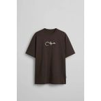 Abluka Online Erkek Oversize Nakışlı Halı Desenli Sırt Baskılı T-Shirt Kahverengi