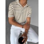 Abluka Online Erkek Polo Yaka Çizgili Rahat T-Shirt Bej