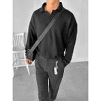Abluka Online Erkek Polo Yaka Yumuşak Dokulu Oversize Kazak Siyah