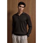 Abluka Online Erkek Slim Fit Polo Yaka Fitilli Örme Triko Kazak Kahverengi - 2XL