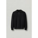 Abluka Online Erkek Yarım Fermuarlı Premium Kumaş Oversize Kazak Siyah