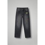 ablukaonline Erkek Baggy Fit Nakışlı Frayed Jean Pantolon Siyah