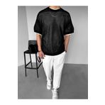 ablukaonline Erkek Desenli Örme Tişört Delikli Triko T-shirt Siyah