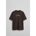 ablukaonline Erkek Oversize Nakışlı Halı Desenli Sırt Baskılı T-Shirt Kahverengi