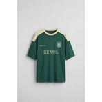 ablukaonline Erkek Oversize Nakışlı Ülke Temalı Forma T-Shirt Yeşil