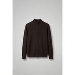 ablukaonline Erkek Slim Fit Fermuarlı Dik Yaka Fitilli Triko Hırka Kahverengi