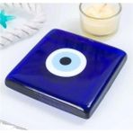 abnturk 1 Adet Dekoratif Cam Kağıt Ağırlığı Nazar Boncuğu 10x10 Gider Kapak Süsü Nazarlık Masaüstü Notluk - Renkli