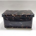 abnturk 10 Lt Siyah Mermer Desenli Kapaklı Dekoratif Kutu Plastik Saklama Kabı 35X23 H17CM Hediye Için Süper - 1 Adet