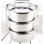 abnturk 15X6CM 4 Kap Isıtılabilir Sefer Tası 4-5 Kişilik Paslanmaz Çelik Yemek Taşıma Kabı 750ML X4=3 Litre