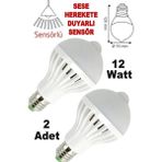 Abnturk 2 Adet Harekete Duyarlı Sensörlü 12W LED Lamba Ses Hareket Görünce Yanan Sonra Sönen Sensörlü Ampül - 10 - 20 W - Beyaz