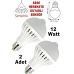 abnturk 2 Adet Harekete Duyarlı Sensörlü 12W Led Lamba Ses Hareket Görünce Yanan Sonra Sönen Sensörlü Ampül, 2abn29072197