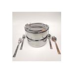 abnturk 2 Kaşık 2 Çatal Hediyeli Çelik Sefer Tası 17X7CM 2-3 Kişilik Yemek Taşıma Kabı 1000MLX2 Toplam 2 Ltr
