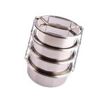 abnturk 3 Lt Paslanmaz Çelik 4lü Sefer Tası 2-4 Kişilik Yemek Taşıma Kabı 750ML Isıtılabilir 4 Kap 15X24CM
