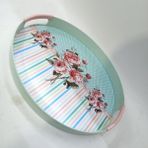 abnturk 30 cm x 34.5 cm Dekoratif Şık Ekonomik Oval Plastik Desenli Tepsi - Beyaz - yok