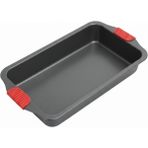 abnturk 39X26X7 Çelik Teflon Silikon Tutacaklı Yanmaz Yapışmaz Diktörgen Fırın Tepsisi - 39 cm - Gri