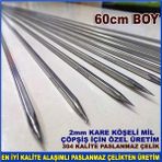 abnturk 6 Adet Eniyi Kalite Çelik 60CM Uzun Boy Metal Çöpşiş Mangal Barbekü 304 Kalite Çelik Köşeli Çöp Şiş