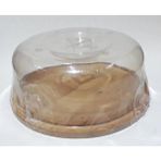 abnturk Ahşap Tabanlı Plastik Cam Kapaklı 29X29X11 Boyutlarında Yuvarlak Kek ve Yaş Pasta Saklama Kabı - 1 lt - Ekru