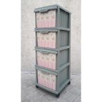 abnturk Büyük Boy Bordürlü Çiçek Desen 4 Çekmeceli Tekerlekli Komidin Yükseklik 93CM 43X38 Demonte Dolap Raf - Pembe