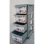 abnturk Büyük Boy Retro Rose Gül Desen 4 Çekmeceli Tekerlekli Komidin Yükseklik 93CM 43X38 Demonte Dolap Raf - Gri