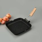 abnturk Çıkarılabilir Saplı 24X24CM Granit Oluklu Döküm Tava Çıkarılabilen Sap Fırına Girer Yanmaz Yapışmaz - Siyah