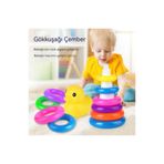 abnturk Filede Ördekli Renkli Halka Geçirme Oyunu Gökkuşağı Çember Gökkuşağı Kulesi Eğitici Zeka Oyunu 19Cm, brc180130042025