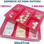 abnturk Kasa İçi Kullanışlı Para Kutusu 20x27cm Çift Üniteli 5 Bölme Çekmece İçi Bozuk Ve Kağıt Para Kutusu