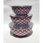 abnturk Oval Tabanlı 3lü Emaye Saklama Kapları Sızdırmaz Şeffaf Kapaklı Ultra Lüx 16-18-20CM Çinko Tabak Set