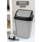 abnturk Plastik Kapaklı 30 Litre Çöp Kovası Ev Ofis Mutfak Banyo Çöp Kovası - Gri - 30 lt