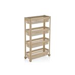 abnturk Ultra Lüks Kaliteli Çizgili Kum Beji Çok Amaçlı Tekerlekli Raf Sebzelik Slim Banyo Rafı 48x23x19cm