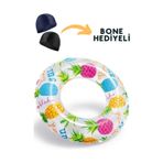 AboutThePerfect 6-10 yaş çocuklar için 61 cm deniz havuz simidi, hediye bone ile renkli ve güvenli