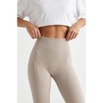 Abruzzo Fitilli Yüksek Bel Toparlayıcı Tayt Dikişsiz Slim Fit Taş Rengi